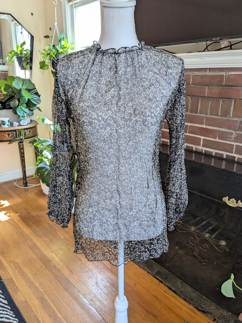 Jean Paul Gaultier Soleil Black And White Sheer Floral Blouse